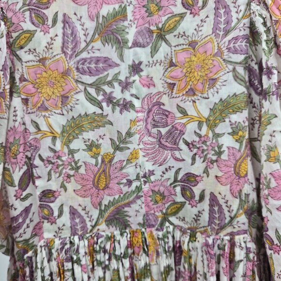 Daughters of India White Fuchsia Floral Kyra 100% Cotton Maxi Dress XS - Picture 14 of 16